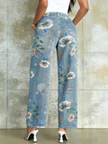 Popular Floral Print Ankle-Length Jeans for Women