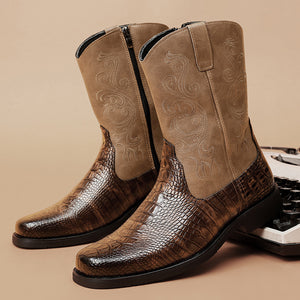 Faux Crocodile Skin Vintage Western Cowboy Boots for Men