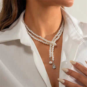 Elegant Imitation White Pearl Wedding Pendant Necklace for Lady