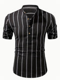 Men's Vertical Stripe Stand Collar Short Sleeve Shirt for Holiday