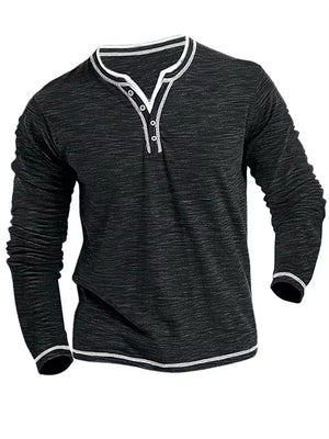 Men's Slim Fit V Neck Autumn Long Sleeve Henley Shirt