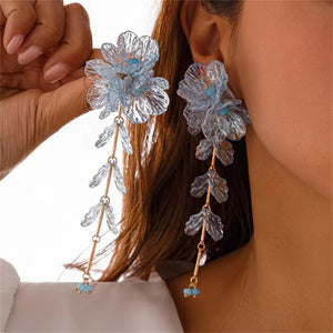 Transparent Acrylic Flower Petals Tassel Drop Earrings for Lady