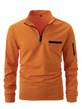 Men's Half Zip Stand Collar Long Sleeve Autumn Polo Shirt