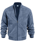 Men's Faux Suede Stand Up Collar Zipper Bomber Jacket