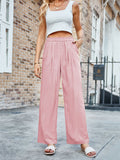 Candy Color Elastic Waist Straight-Leg Casual Pants for Women