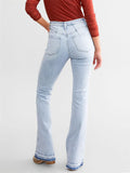 Retro High-Rise Slim Fit Light Blue Micro-Flared Jeans for Women