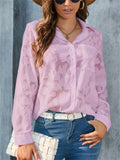 Ladies Elegant Voguish Jacquard Lapel Chiffon Blouse