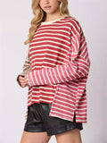 Multicolor Stripes Irregular Long Sleeve T-shirts for Women