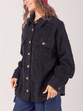 Women's Winter Striped Texture Lapel Chest Pocket Corduroy Coat