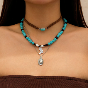 3pcs/Set Turquoise Stone Boot Crystal Pendant Necklaces