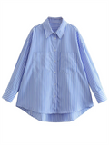 Women's Single Breasted Striped Blouses with Pockets