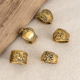 Ethnic Style Hand-Carved Flower 5Pcs/Set Women's Opening Ring