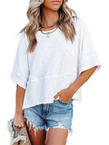 Ladies Solid Color Patchwork Casual Loose T-Shirts