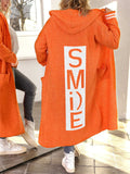 Women's "Smile" Print Loose Fit Sweater with Hood