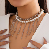 2pcs/Set Imitation Pearl Tasseled Link Chain Necklaces