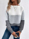 Female Color Contrast Patchwork Round Neck Pullover Sweater