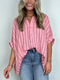 Vintage Vertical Stripe Batwing Sleeve Plus Size Ladies Blouses