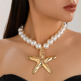 Women's Starfish Pendant Imitation Pearl Exaggerated Necklace