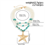 Multilayered Imitation Pearl Stone Spiral Starfish Pendant Necklaces