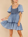 Women's Short Sleeve Smocked Denim Dress