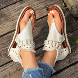 Retro Rivet Decoration Open Toe Flat Roman Sandals for Women