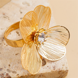 Female Ginkgo Leaf Flower Design Rhinestone Rings