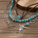 3pcs/Set Turquoise Beads Ox-head & Cactus Pendant Necklaces