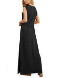 Simple Loose Round Neck Sleeveless Side Split Dress for Women