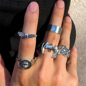 Men's 5pcs/Set Skeleton Bat Wings Star Rotable Rings