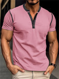 Stretchy Slim Fit Contrast Color Henley Shirt for Men