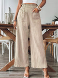 Ladies Fashion Solid Color Pleated Pants with Pockets