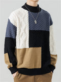 Men's Color Block Patchwork Round Neck Warm Knitted Sweater