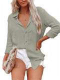 Loose Fitting Solid Color Single-Breasted Blouses for Female