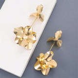 Luxury Gold & Silver Flower Pendant Statement Earrings for Lady