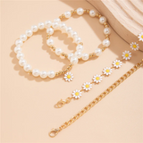 Women's 4pcs/Set Imitation Pearl Daisy Chain Bracelets