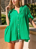 Leisure Button Up Ruffle Short Sleeve Shirt for Women