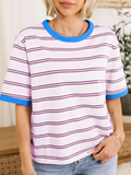 Women's Colorblocked Striped Round Neck T-shirts