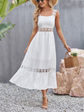 Women's Hollow Lace Patchwork Square Neck Elegant Dress