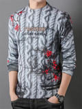 Male Plum Blossom Print Autumn Winter Sweater