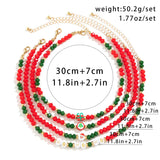 4Pcs/Set Crystal Red Green Bead Christmas Necklaces for Women