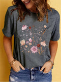 Women's Daisy Flower Print Round Collar Casual T-shirts