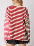 Multicolor Stripes Irregular Long Sleeve T-shirts for Women