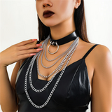 Gothic Style PU Leather Collar Multichain Necklaces