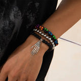 3Pcs/Set Men's Halloween Hand Skull Beaded Bracelets