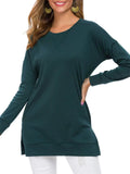 Slim Fit Round Neck Long Sleeve Side Split Shirt for Women