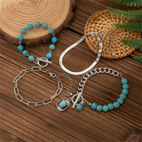 Couple 4pcs/Set OT Buckle Turquoise Stone Charm Bracelets