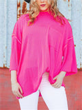 Loose Fit Long Sleeve Ribbed T-shirts for Women