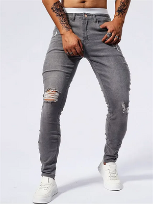 Men's Street Style Ripped Elasticity Summer Skinny Jeans