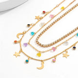 Mini Sun & Moon & Star Crystal Pendant Necklaces for Women