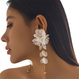 Women's Multi-Petal Beads White Hanging Earrings